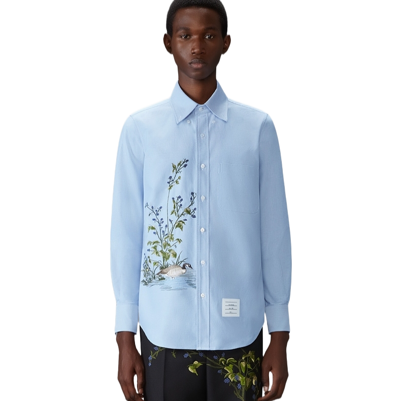 Men'sEmbroidered Four-Bar Oxford Shirt - 100% Cotton Premium | Thom Browne