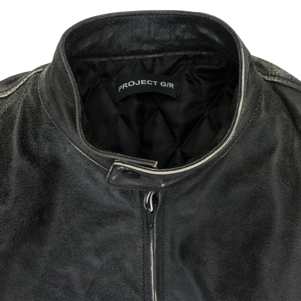 BLACK DISTRESSED BIKER LEATHER JACKET
