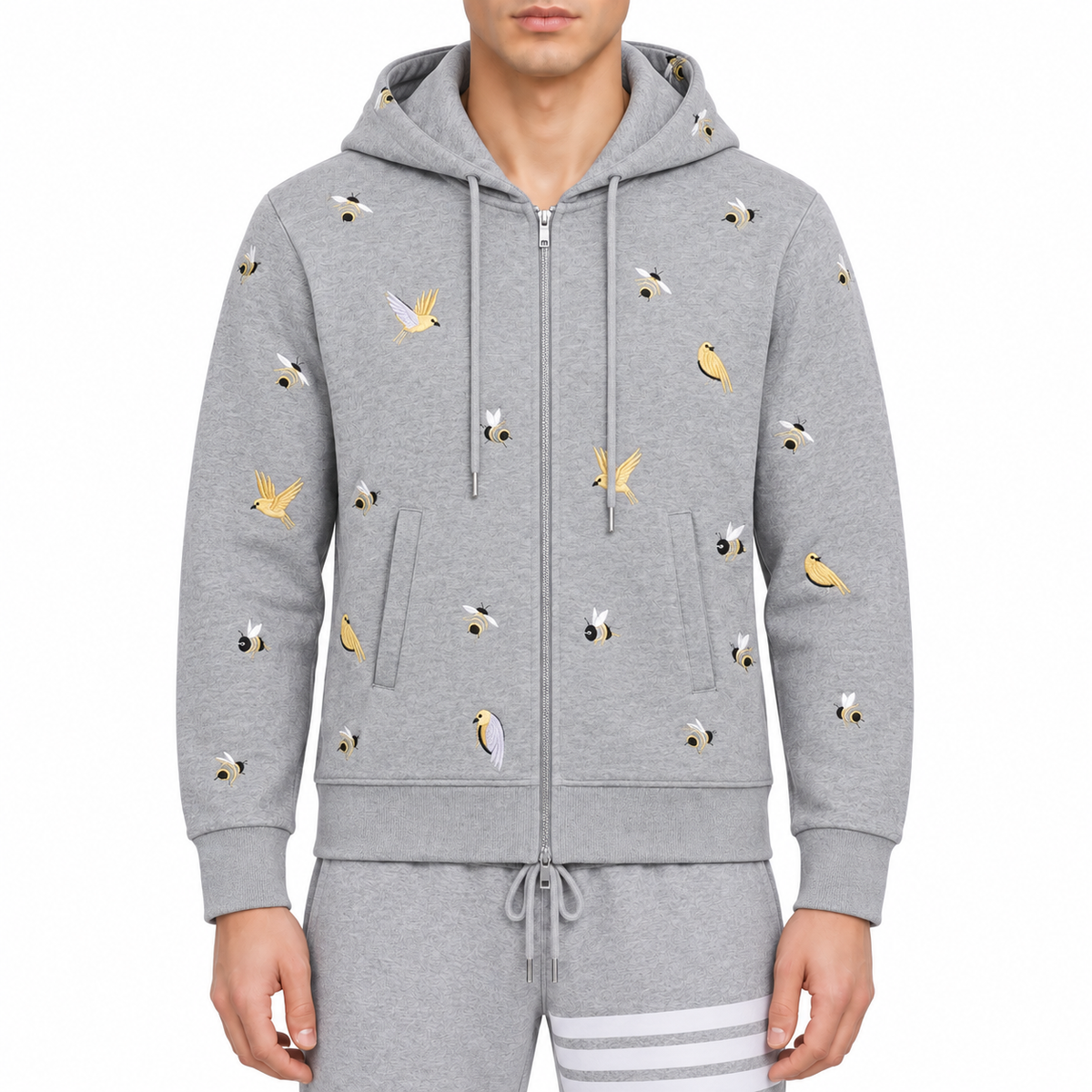 Premium 100% Cotton Embroidered Hoodie - Artistic Zip - Up Hooded Sweatshirt | Thom Browne