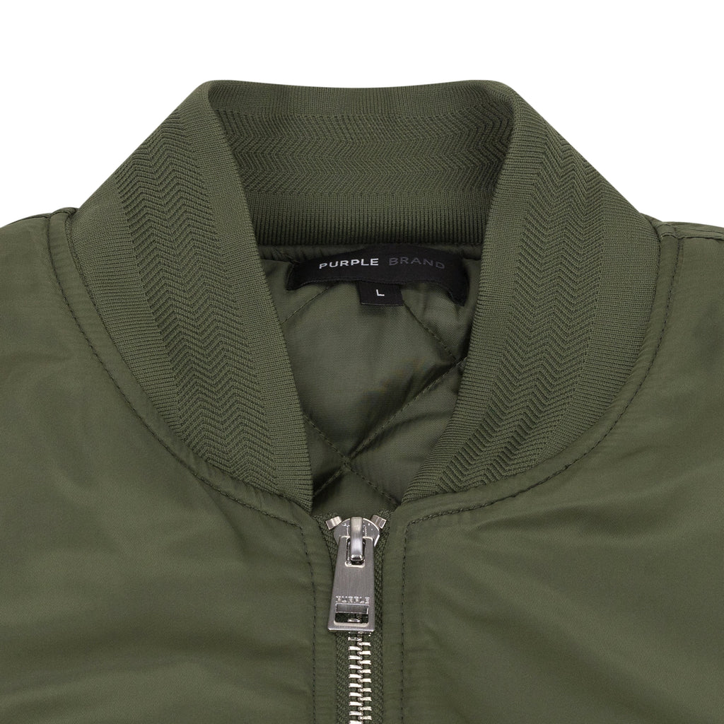 Green Wordmark Satin Front Zip Bomber
