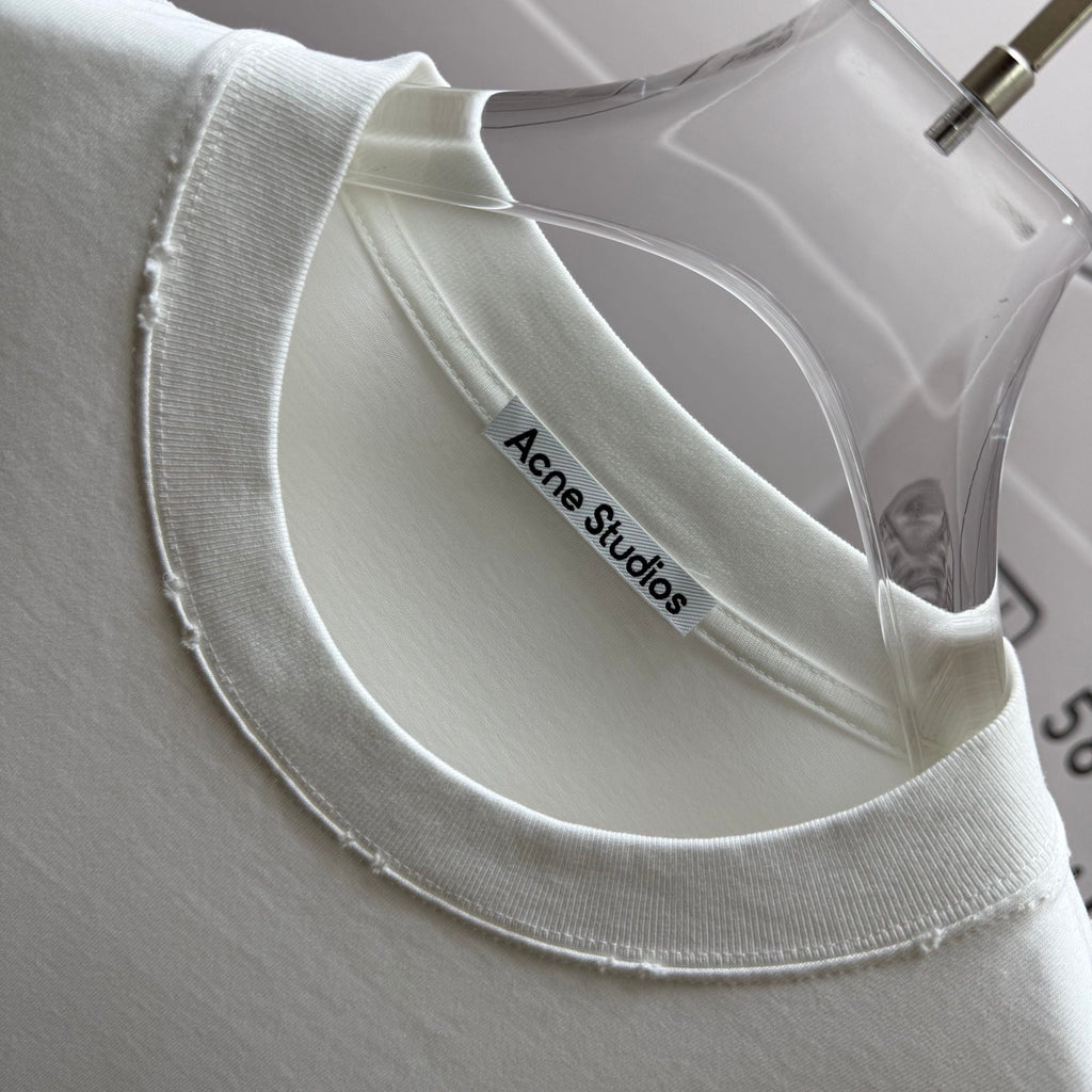 Acne Studios Small Bow‑Graphic Distressed‑Trim Crew‑Neck Short‑Sleeve T‑Shirt