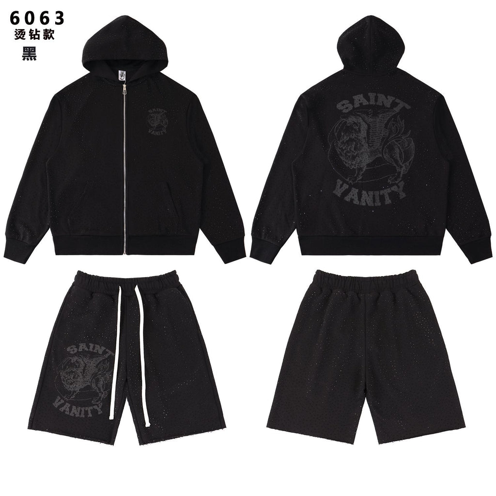 SAINT Vanity Rhinestone Zip Hoodie & Shorts Set