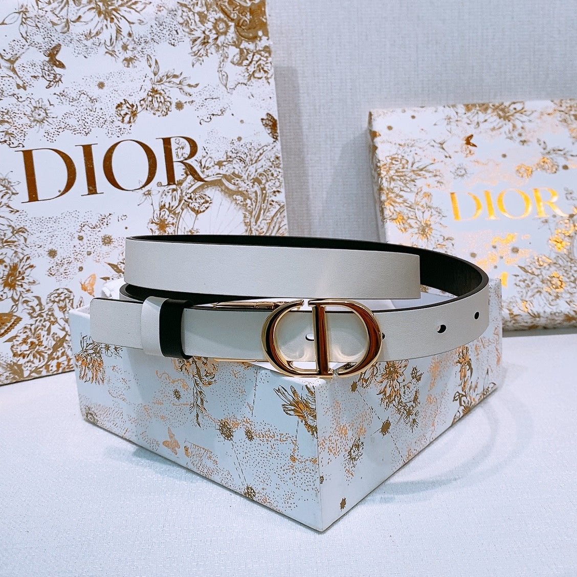 DIOR 25S BELT 20 MM IN WHITE CALFSKIN 572896