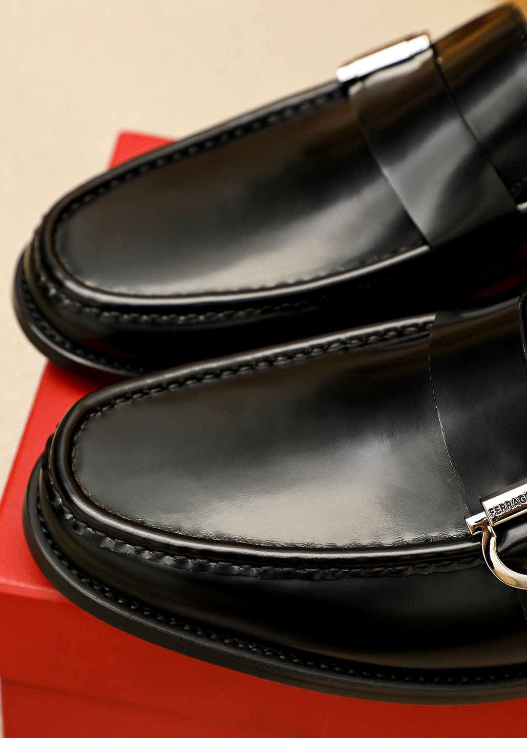 Ferragamo Black Buckle Loafers